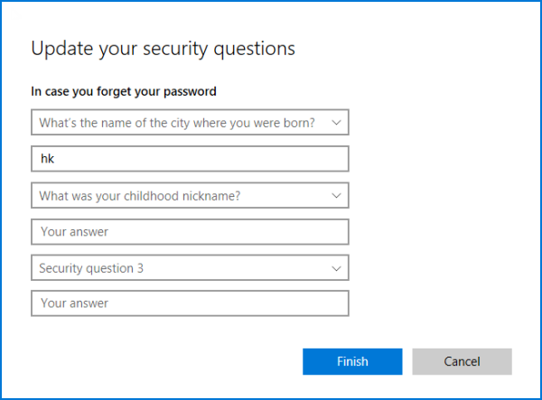 Add security questions