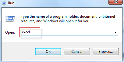 type excel in Run box