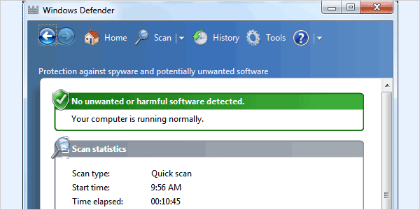 Software antivirus de Windows Defender