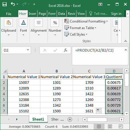 all quotients displayed