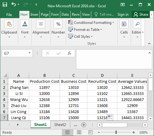 calculate average value of data