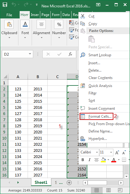 choose cells and format cells