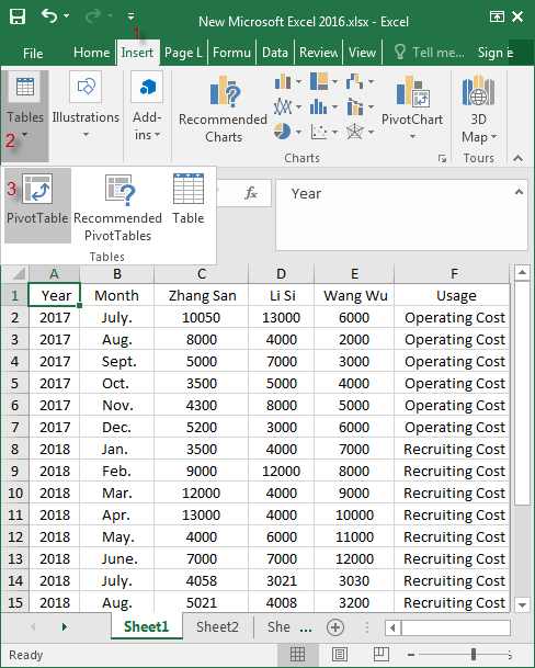 click PivotTable