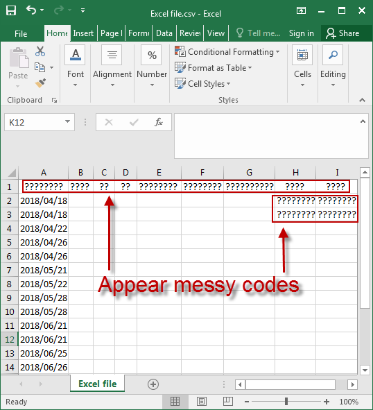 aparecen códigos desordenados en Excel