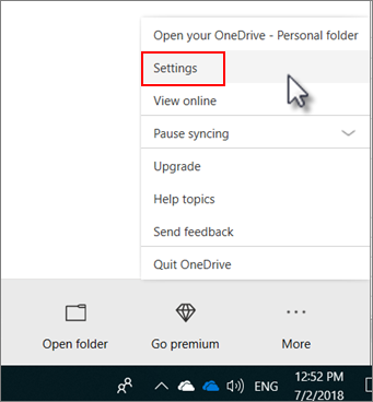 Настройки OneDrive