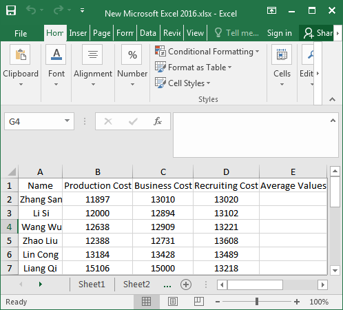 open the target Excel table