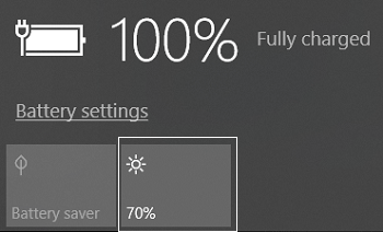 Измените яркость экрана с помощью значка батареи