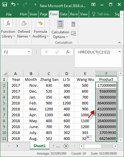 product calculations are displayed