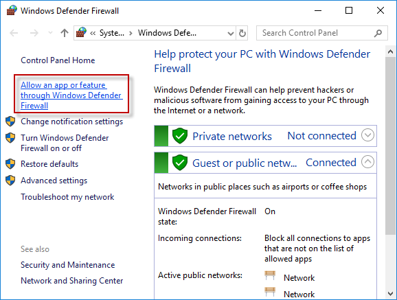 allow google chrome through windows defender firewall