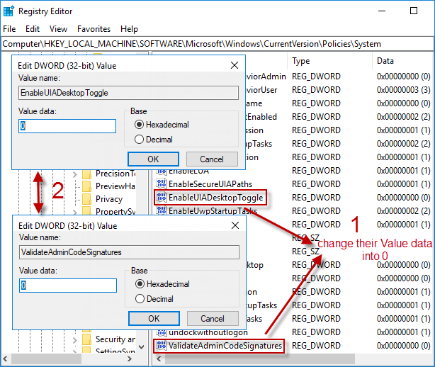 change their value data into 0