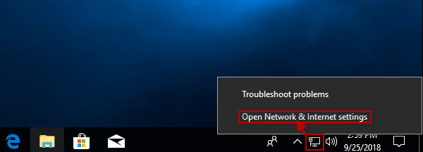 choose open network internet settings option