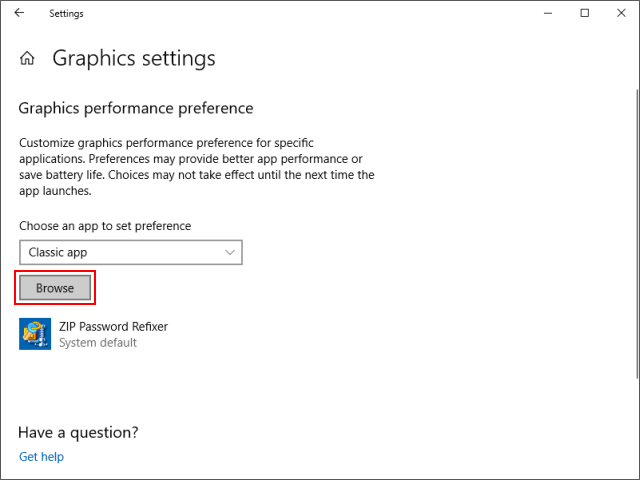 Choose program to set preference