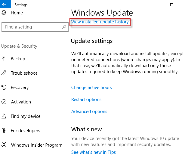 click view installed update history