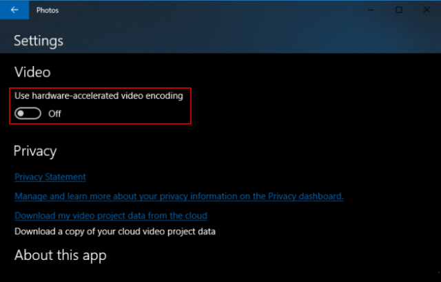 Disable Hardware accelerated video encoding