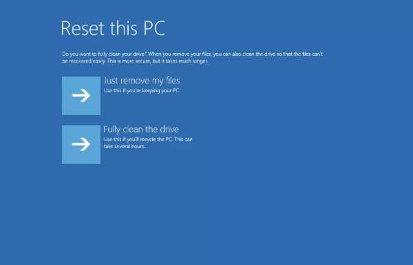 select Reset this PC to reinstall Windows 10