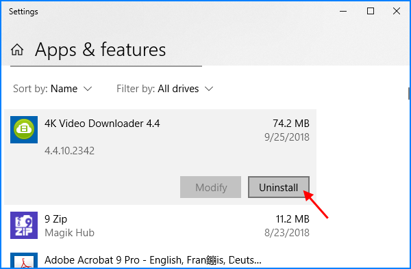 Uninstall apps and program