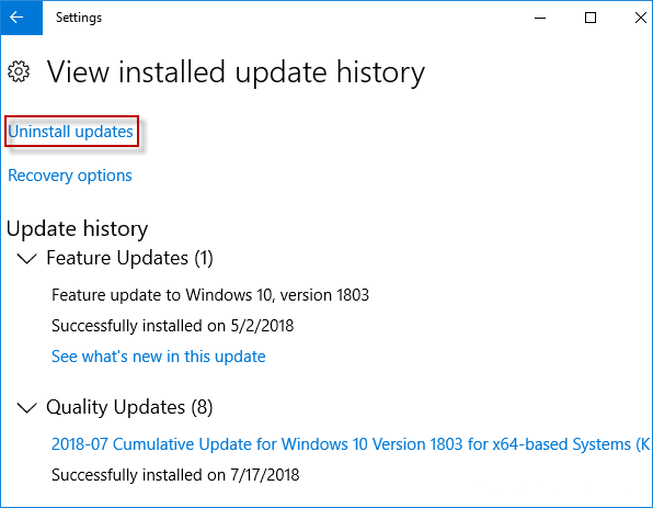 desinstalar las actualizaciones de Windows 10