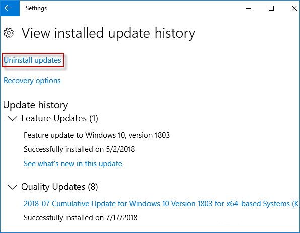 uninstall Windows 10 updates