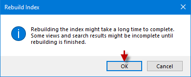 click ok to start the rebuild processing