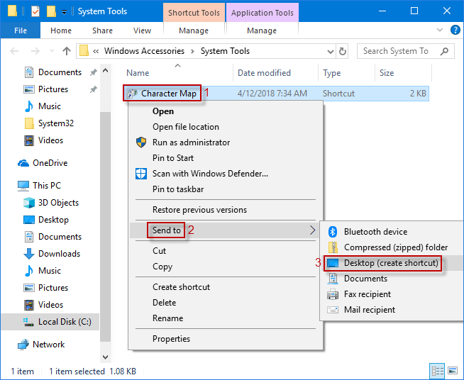 right-click character map shortcut