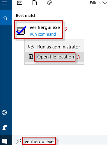 щелкните правой кнопкой мыши файл verifiergui.exe