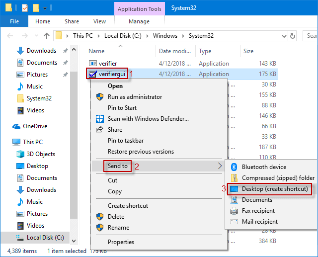 send driver verifier manager shortcut to windows desktop
