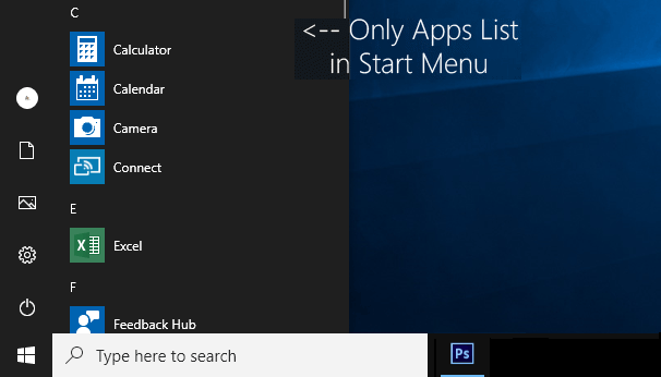 Show/Hide Windows 10 App List