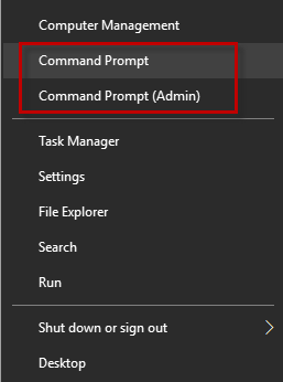 command prompt appears in the menu