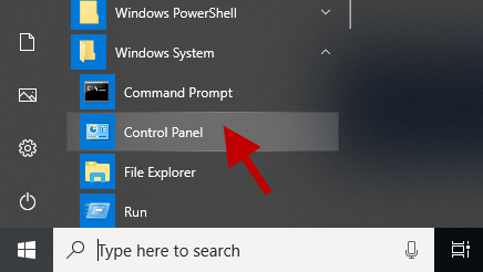 find control panel in start menu