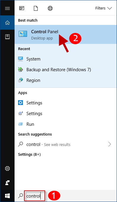 type control in cortana search box