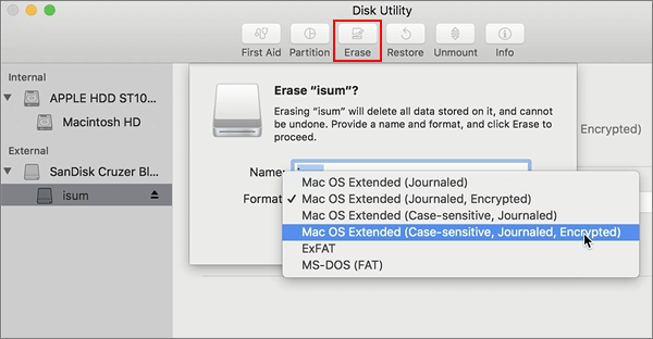 Encrypt USB disk in Disk Utility