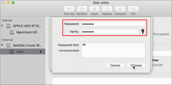 Enter password and verify it
