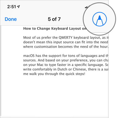 Tap on Markup icon in PDF file