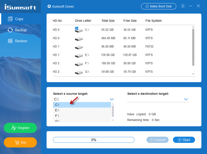 select a source target