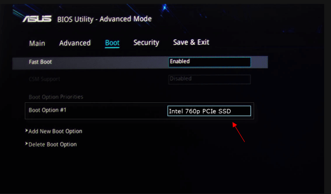 Set SSD as the first boot option