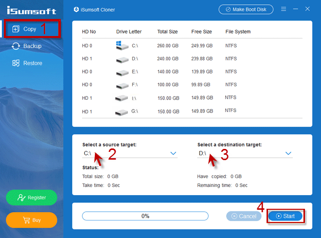 start cloning HDD to new HDD