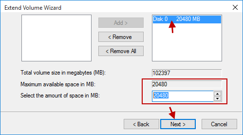 add space to disk