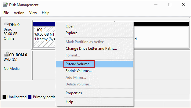 select the Extend Volume