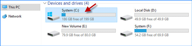 C drive is larger