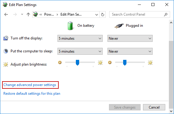 change advanced power settings