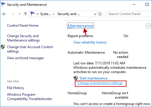 change maintenance settings