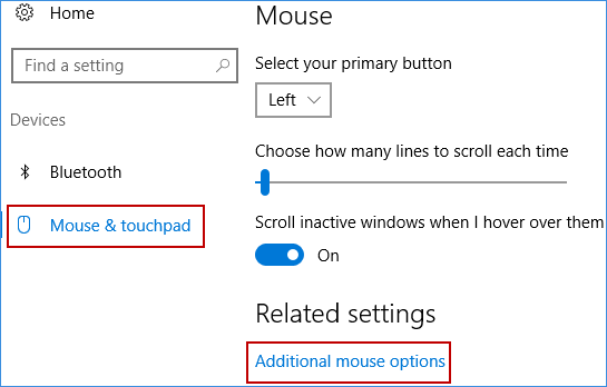 click Additional mouse options