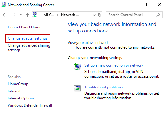 click Change adapter settings