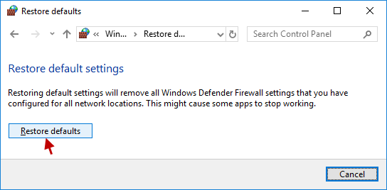 click restore defaults again