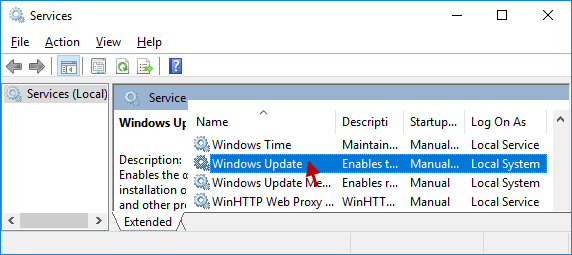 haga doble clic en Windows Update