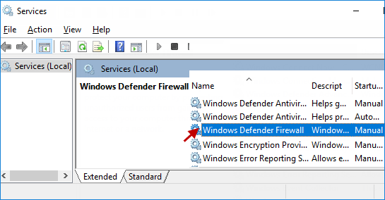 look for Windows Defender Firewall