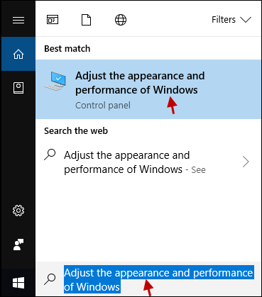 open the performance options