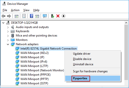 right-click Network Connection