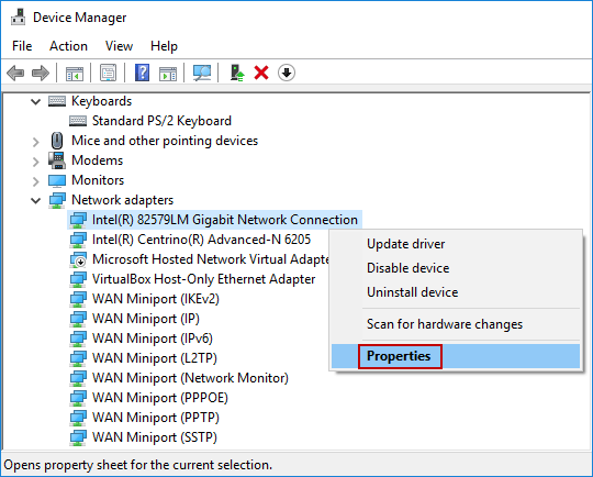 right-click network connection