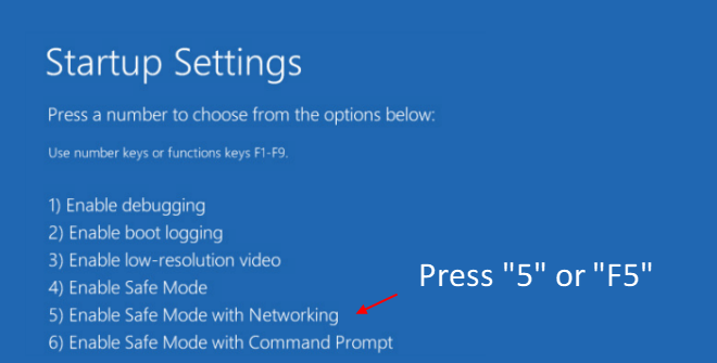 Safe Mode with networking in Windows 10